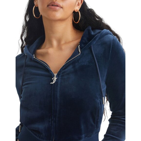 JUICY COUTURE 2 PC Velour Tracksuit Size L Rhinestone Bling Black Sweatsuit NWT - Picture 5 of 13